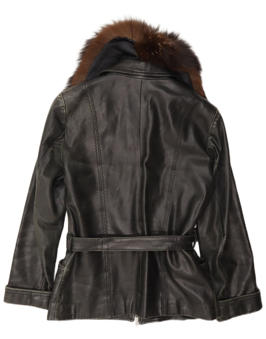 Vintage mujer chaqueta de cuero Reino Unido 12 Medio Negro