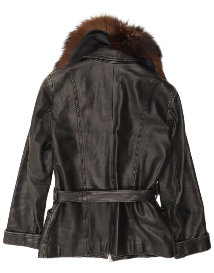 Vintage mujer chaqueta de cuero Reino Unido 12 Medio Negro
