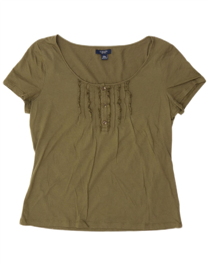 Chaps Camiseta para mujer Top UK 16 Large Khaki Cotton