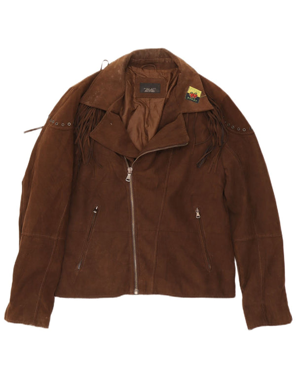 Zara Hombre Chaqueta Motera De Ante Sintético UK 42 XL Poliéster Marrón