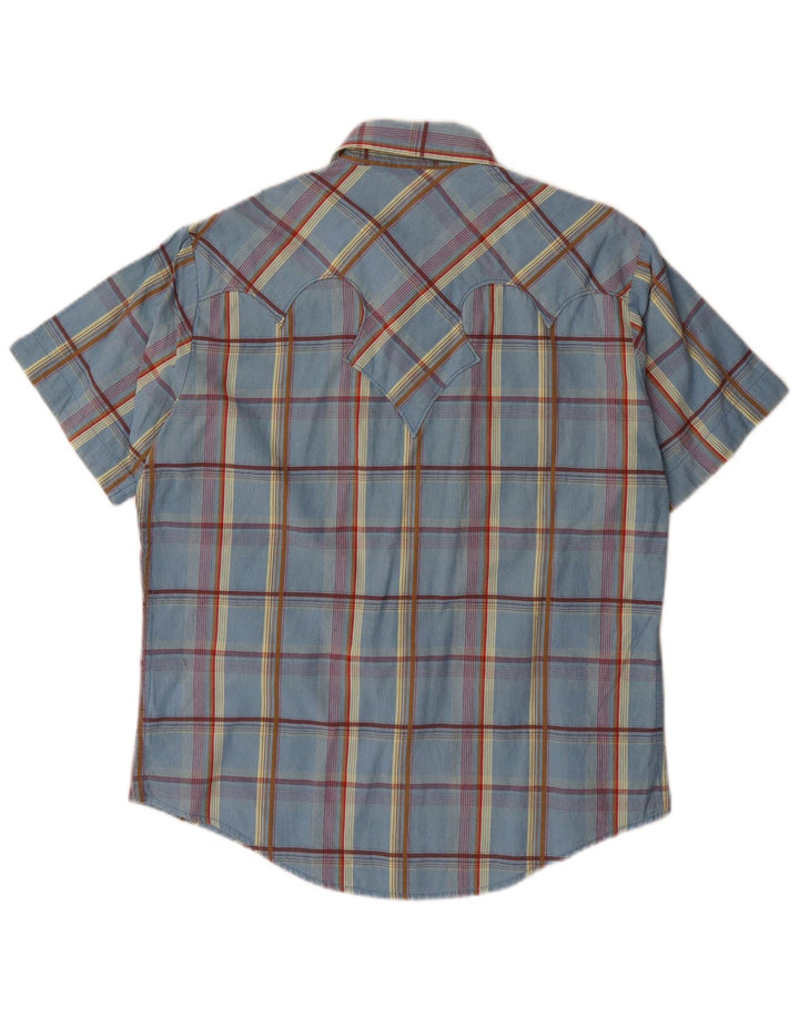 Marlboro Classics Camisa De Manga Corta Para Hombre Algodón A Cuadros Azul Medio