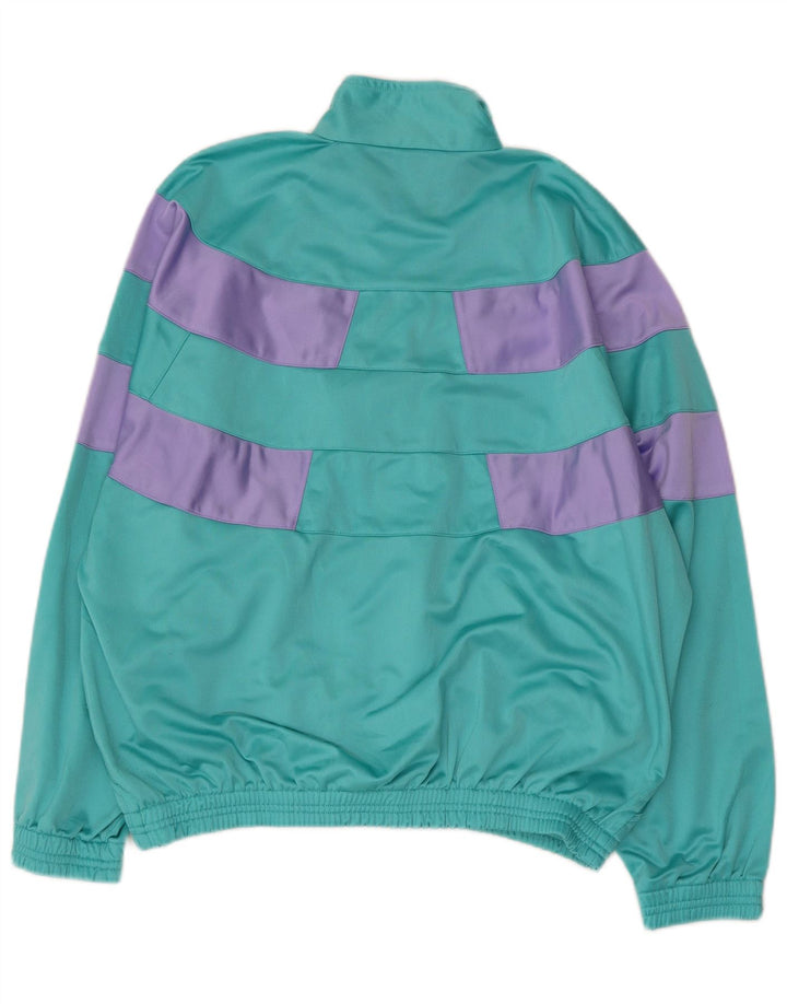 VINTAGE Chaqueta superior de chándal para mujer Reino Unido 18 XL Bloque de color turquesa