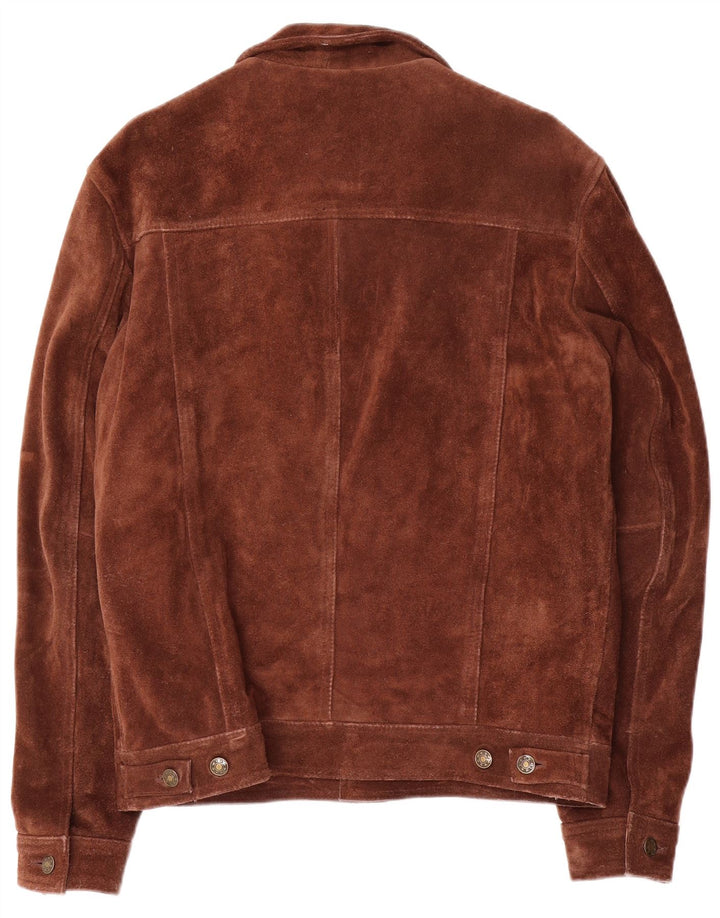 Vintage Hombres Ante Gilet Reino Unido 38 Marrón Medio