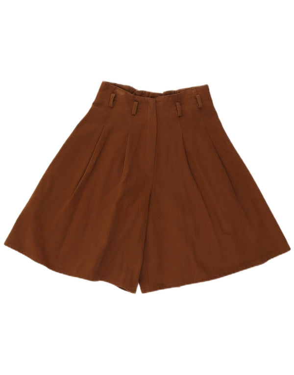 Vintage mujer cintura alta pierna ancha pantalones cortos casuales W27 pequeño marrón