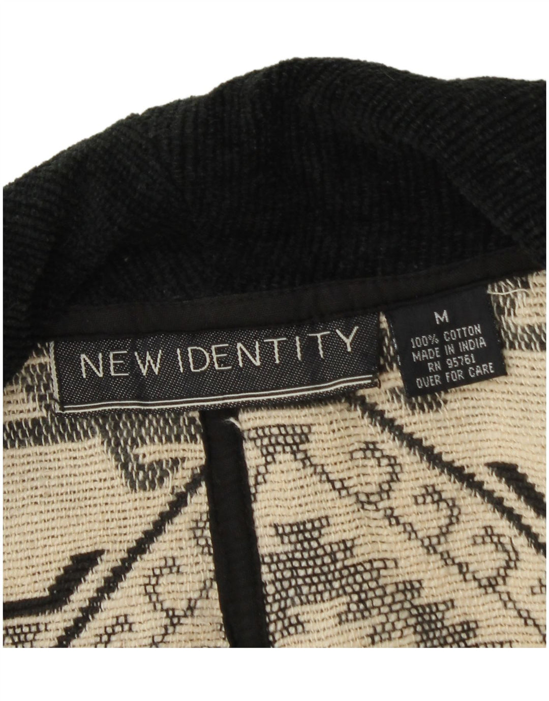 Vintage mujer crop open bomber chaqueta Reino Unido 14 algodón geométrico negro medio