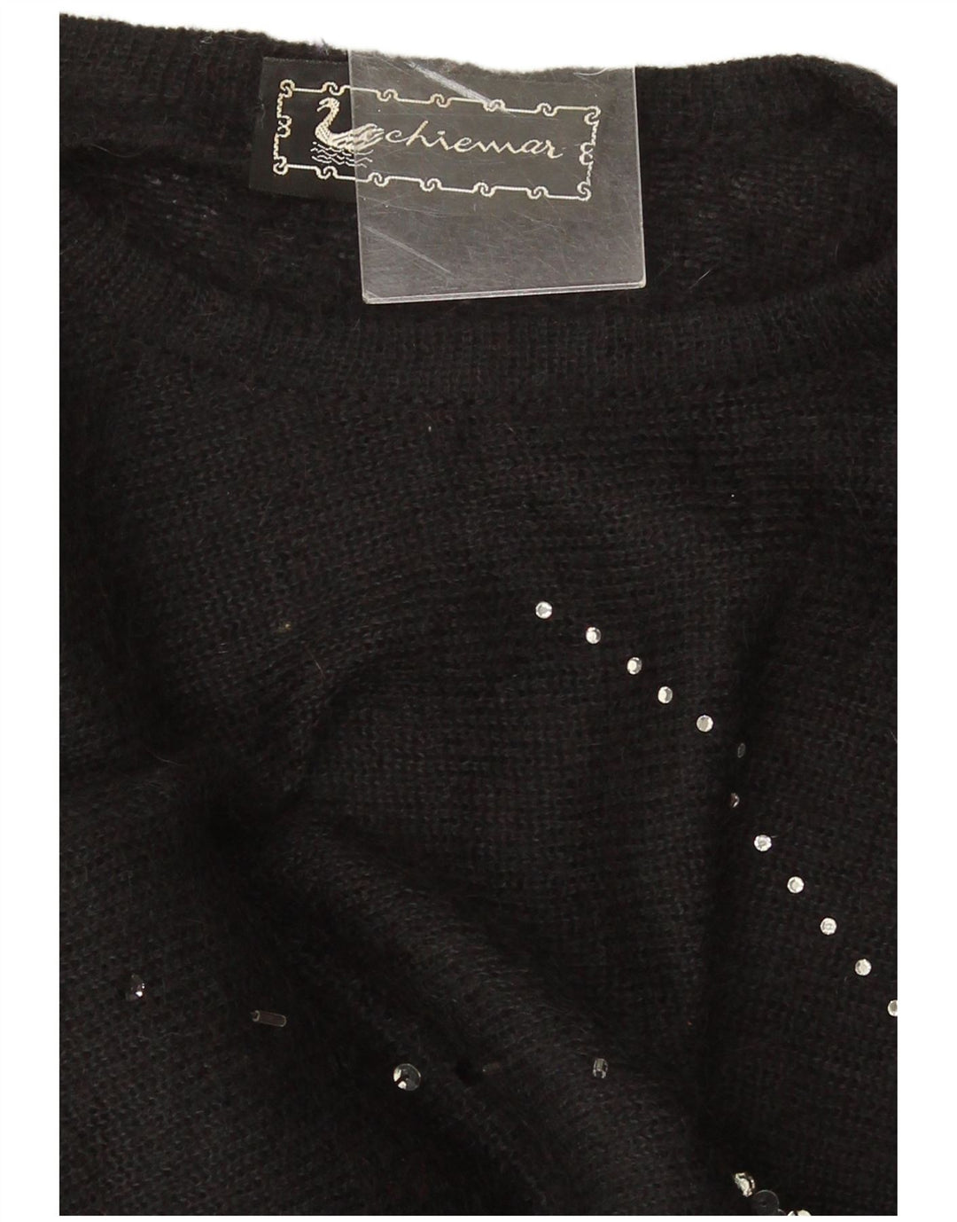 Vintage mujeres de gran tamaño crop crew cuello jumper suéter IT 46 grande negro