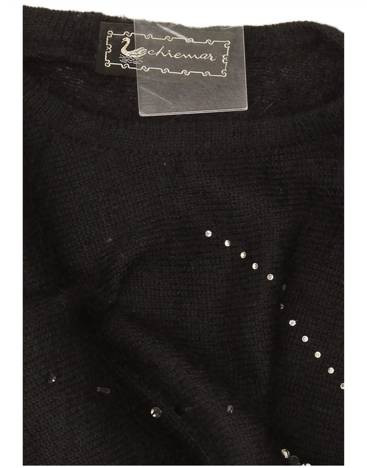 Vintage mujeres de gran tamaño crop crew cuello jumper suéter IT 46 grande negro