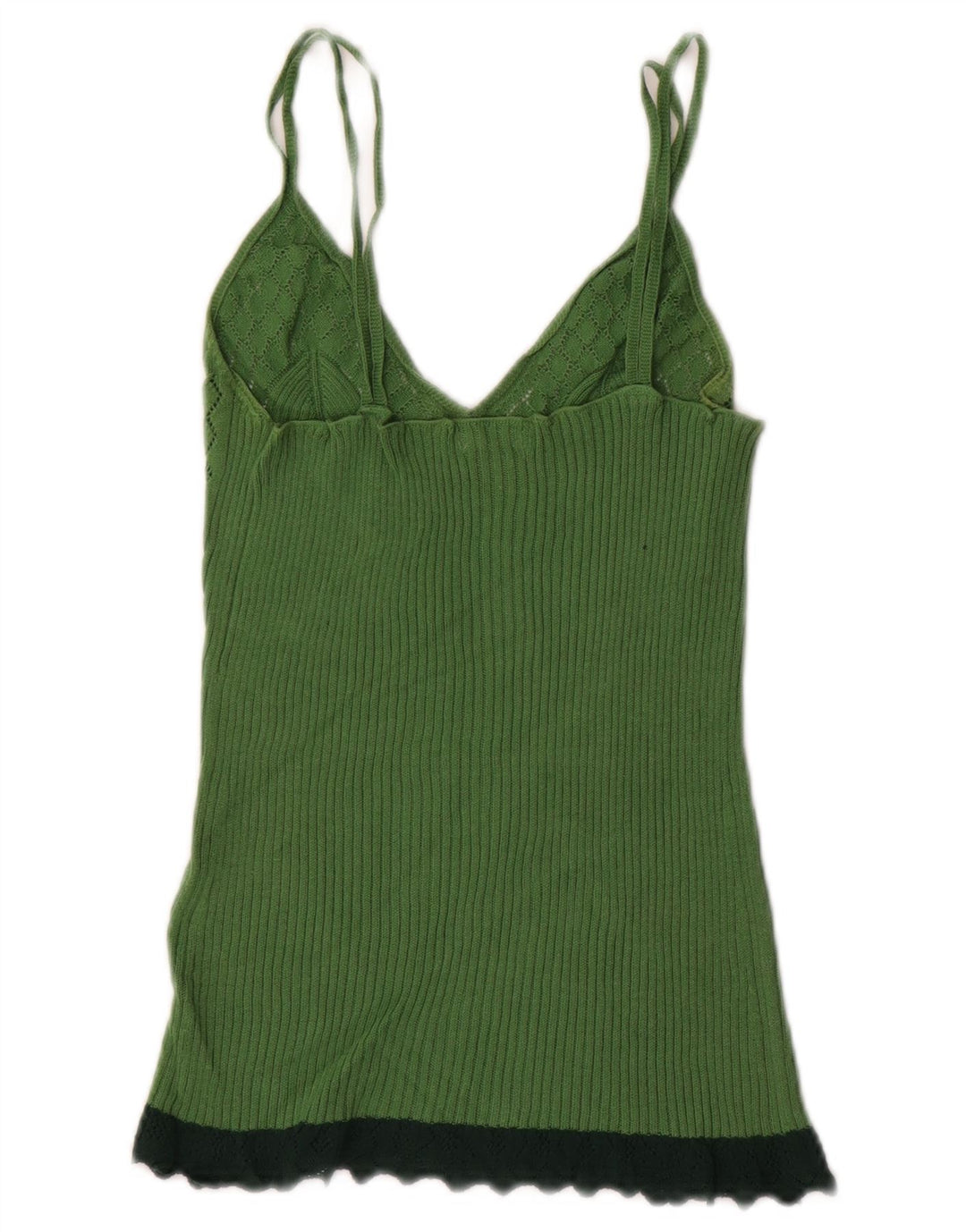 BENETTON Top de tirantes de punto para mujer UK 4 XS Bloque de color verde