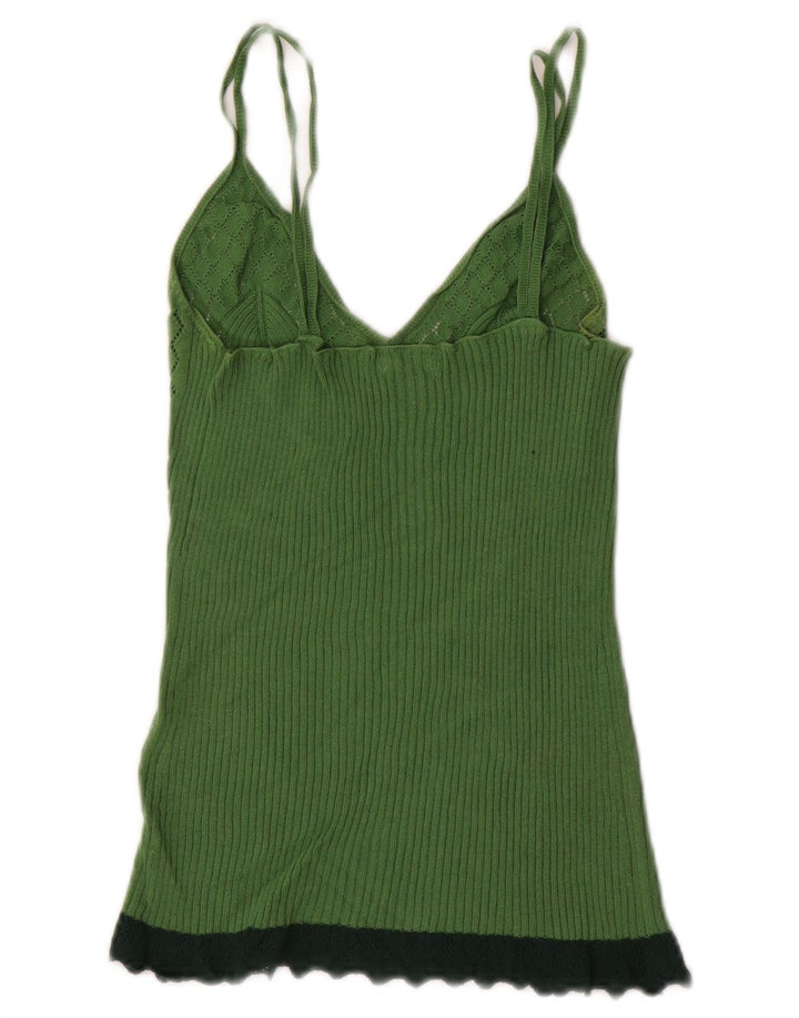 BENETTON Top de tirantes de punto para mujer UK 4 XS Bloque de color verde