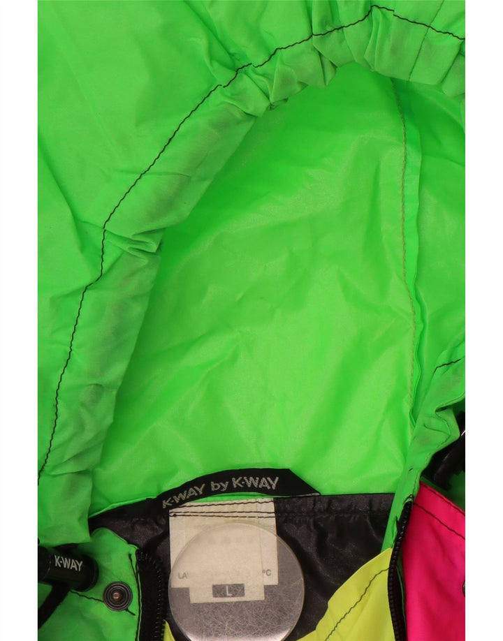 K-WAY Chaqueta anorak con capucha para hombre UK 40 Large Poliamida negra con bloques de color