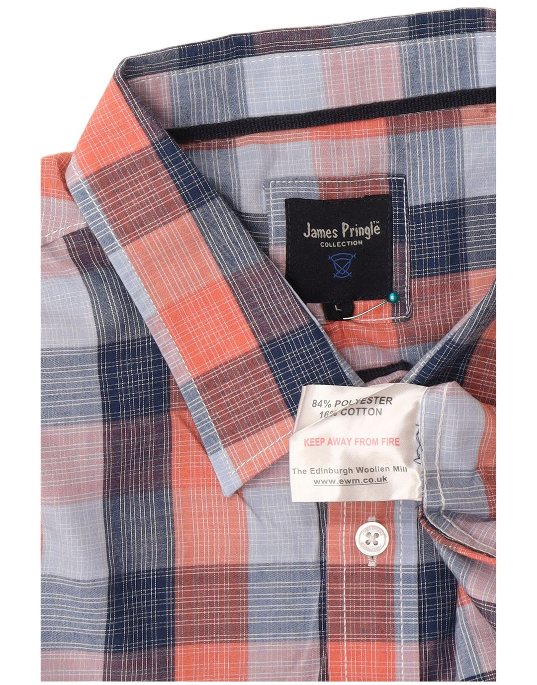 James Pringle Camisa de manga corta para hombre Poliéster a cuadros azul grande