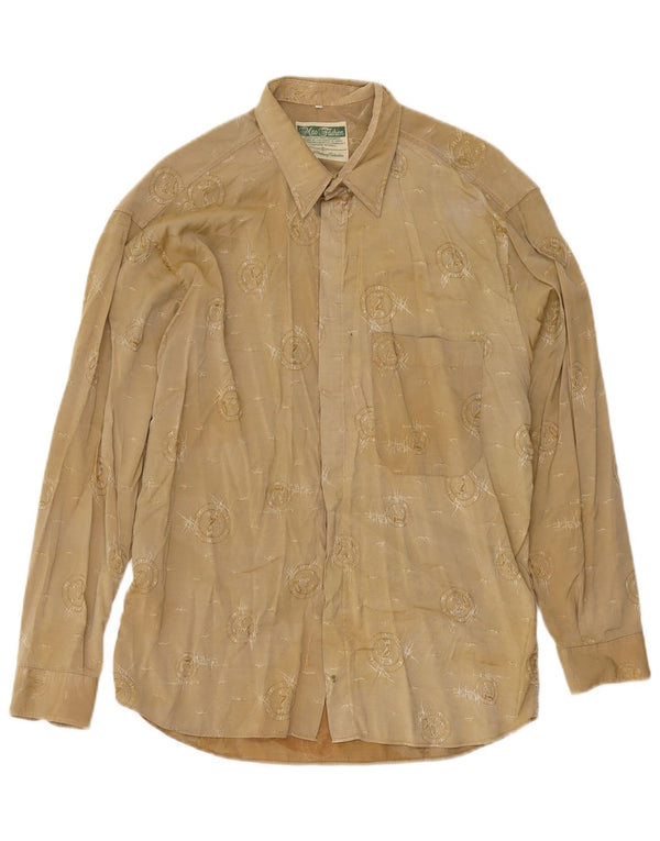 Mac Fashion Camisa con patrón abstracto para hombre, talla grande, color beige