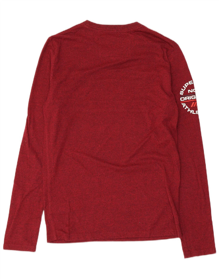 SUPERDRY Hombre Top gráfico de manga larga de algodón moteado granate pequeño