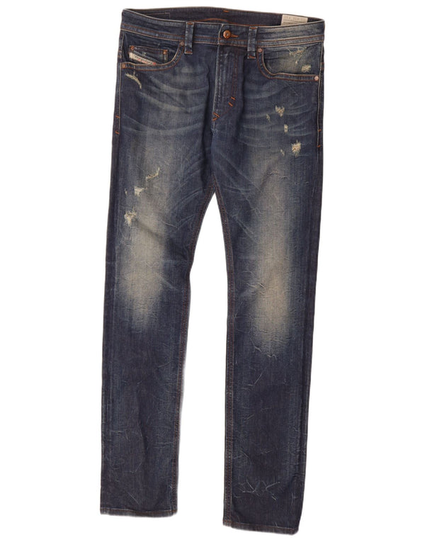 Diesel Hombre Thavar Vaqueros Ajustados Desgastados W31 L32 Algodón Azul