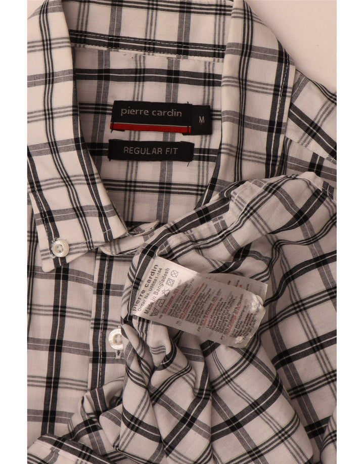 Camisa Pierre Cardin Hombre Manga Corta Regular Fit Cuadros Blancos Medianos