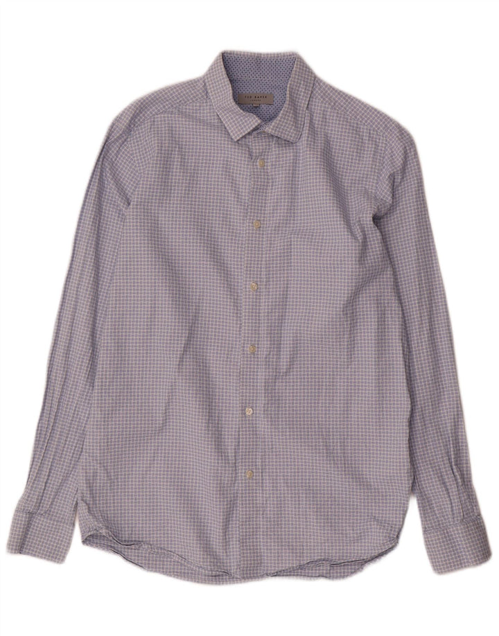 Ted Baker Camisa para hombre Talla 3 Algodón a cuadros azul mediano