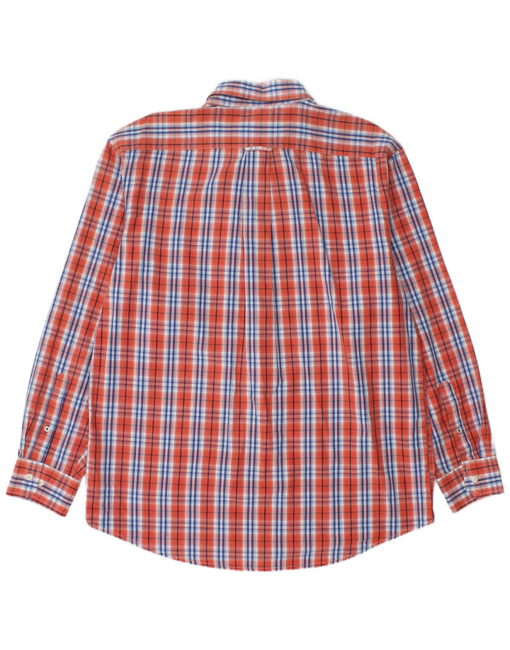 Camisa Izod Hombre Grande Cuadros Naranja Algodón