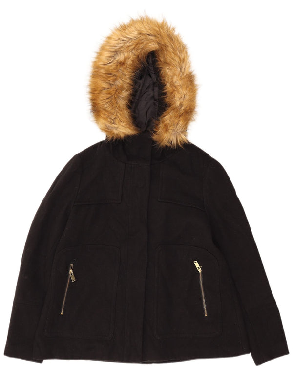 Zara Mujer Cazadora Bomber Con Capucha UK 40 Mediano Poliéster Negro