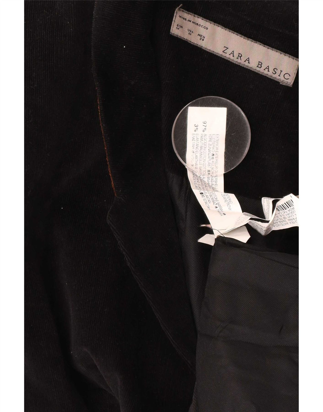 Zara Chaqueta Blazer De Pana Con 1 Botón Para Mujer UK 42 Mediana Algodón Negro