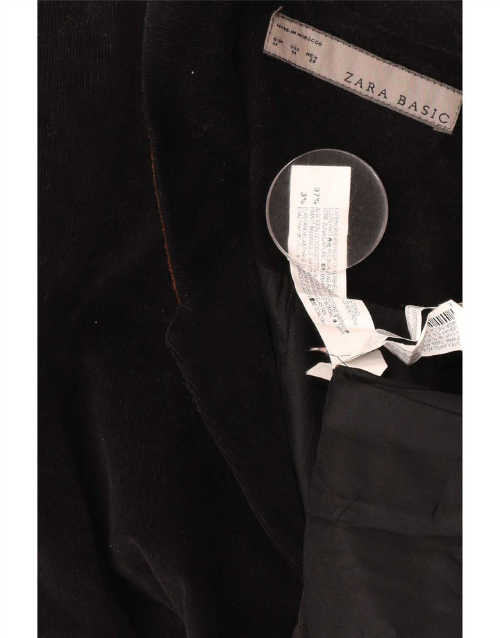 Zara Chaqueta Blazer De Pana Con 1 Botón Para Mujer UK 42 Mediana Algodón Negro