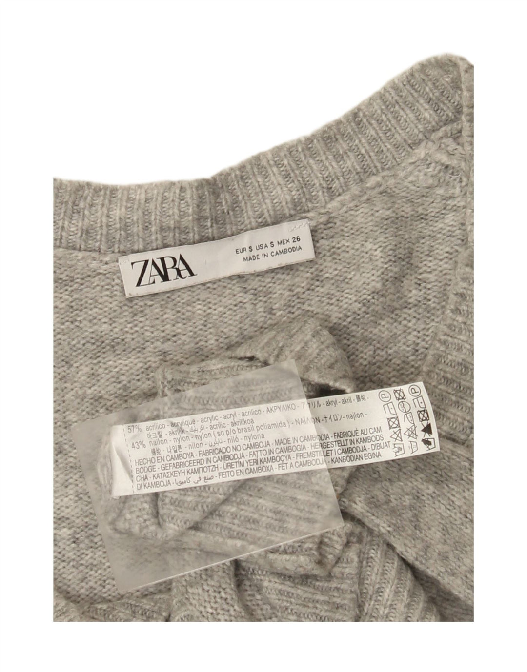 Zara Mujer Jersey Oversize con Cuello en V UK 10 Small Gris Moteado