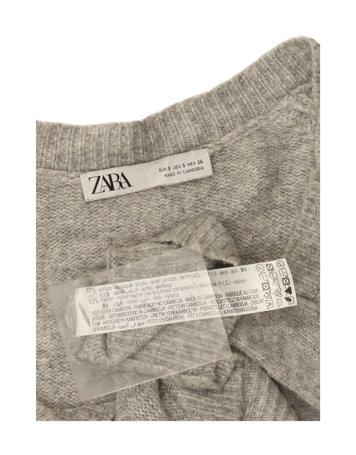 Zara Mujer Jersey Oversize con Cuello en V UK 10 Small Gris Moteado