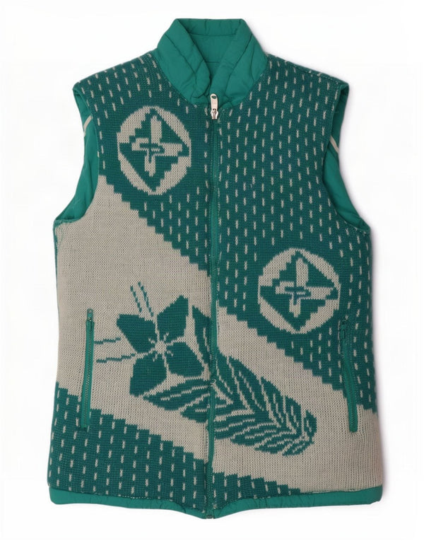 Vintage hombres gráfico acolchado reversible chaleco Reino Unido 38 medio turquesa floral