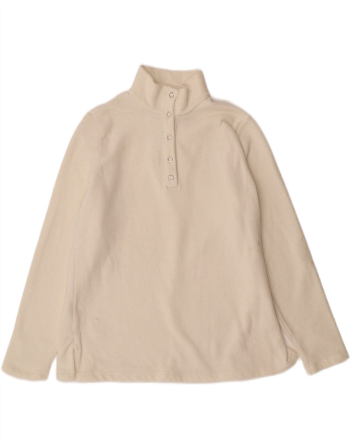 LANDS END Womens Oversized Button Neck Fleece Jumper UK 10 Small Off White Vintage Lands End and Second-Hand Lands End from Messina Hembry 