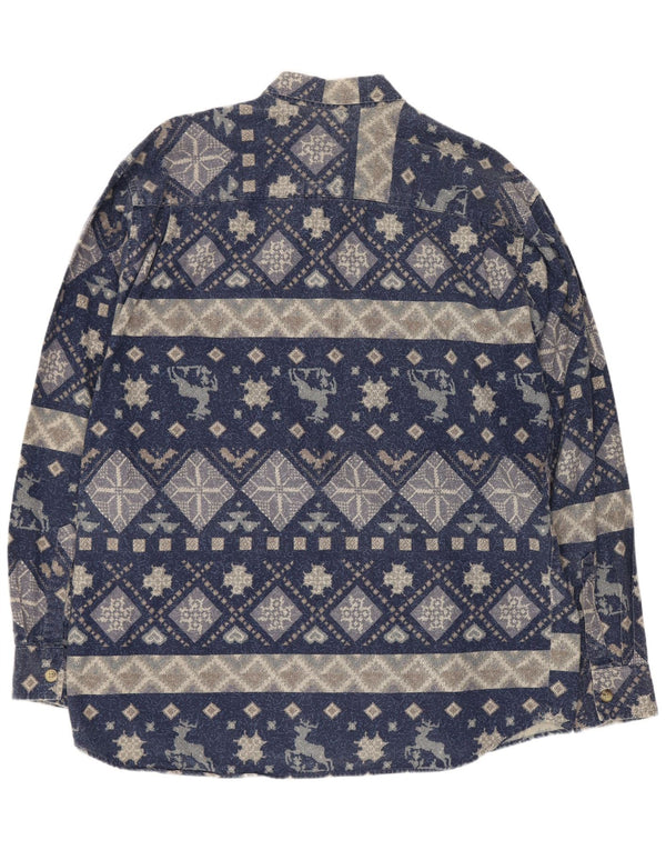 Vintage camisa para hombre grande azul marino geométrico