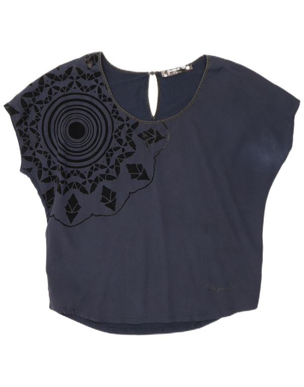 Desigual Blusa gráfica para mujer Top UK 46 Grande Azul marino Geométrico