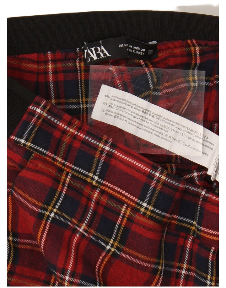 Zara Mujer Pantalón Chino Pitillo Mediano W28 L26 Poliéster A Cuadros Rojos