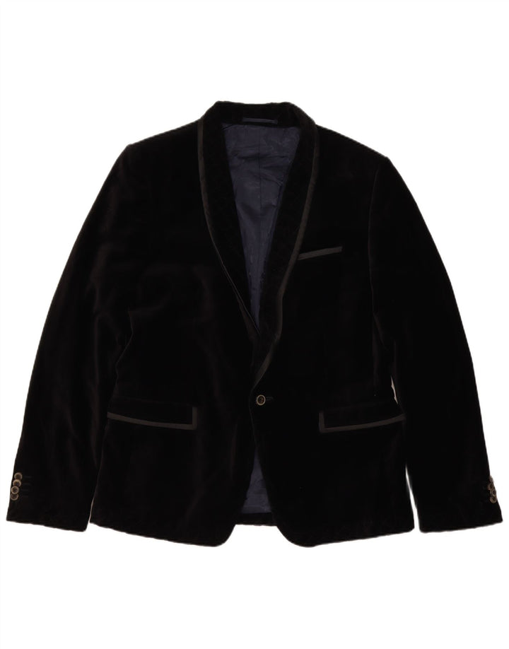 Zara Chaqueta Blazer de Terciopelo con 1 Botón para Hombre EU 50 Mediano Negro Algodón