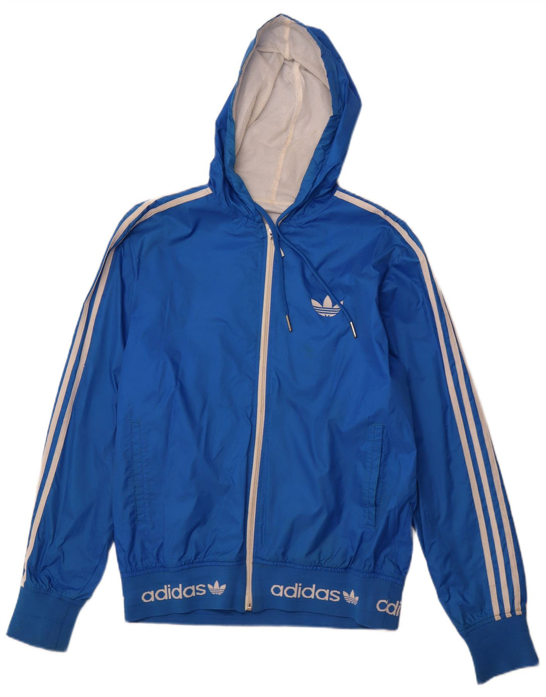 ADIDAS Chaqueta impermeable con capucha gráfica para hombre UK 38 Medium Blue Nylon