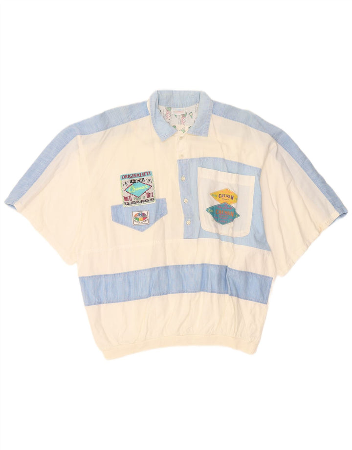 Chewan Camisa tipo pulóver de manga corta con gráfico para hombre Talla única Bloque de color blanco