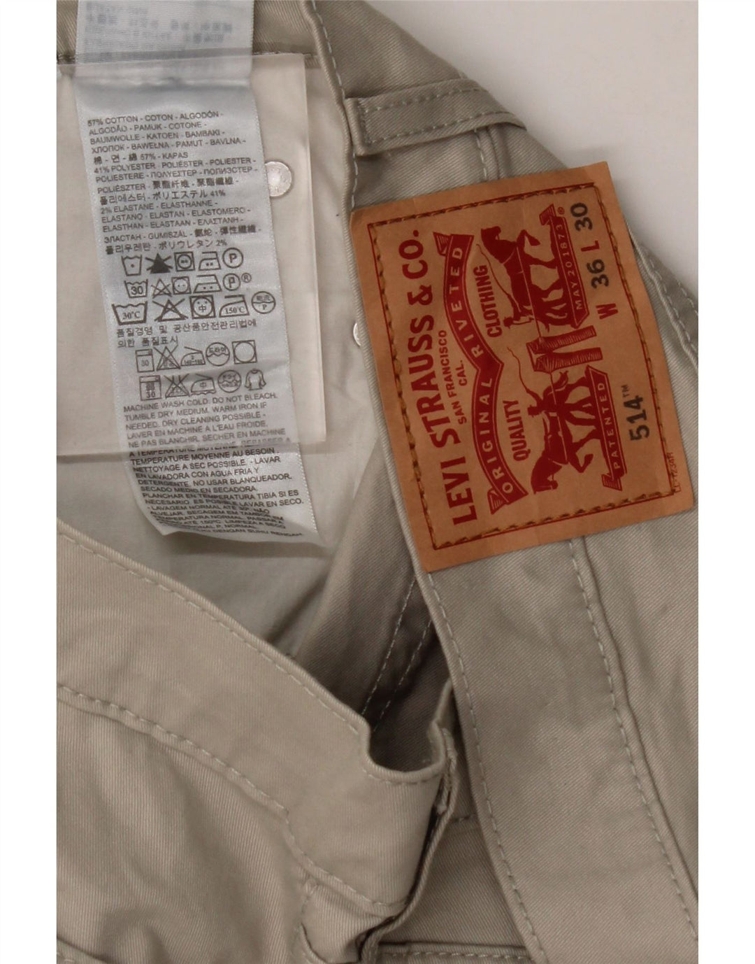 LEVI'S Mens 514 Pantalones Casuales Rectos W36 L30 Algodón Beige