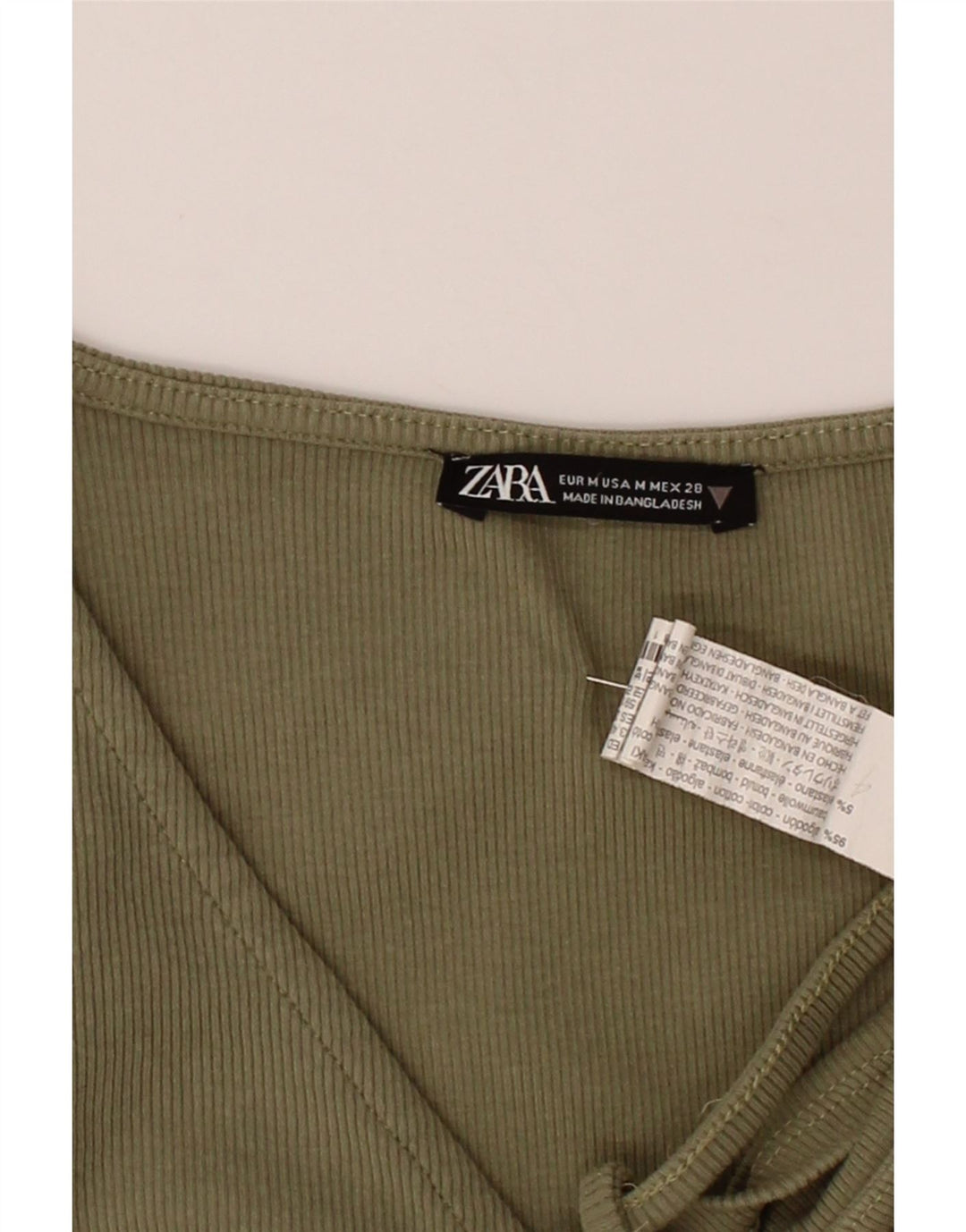 ZARA Womens Crop Blouse Top UK 12 Medium Khaki Cotton Vintage Zara and Second-Hand Zara from Messina Hembry 