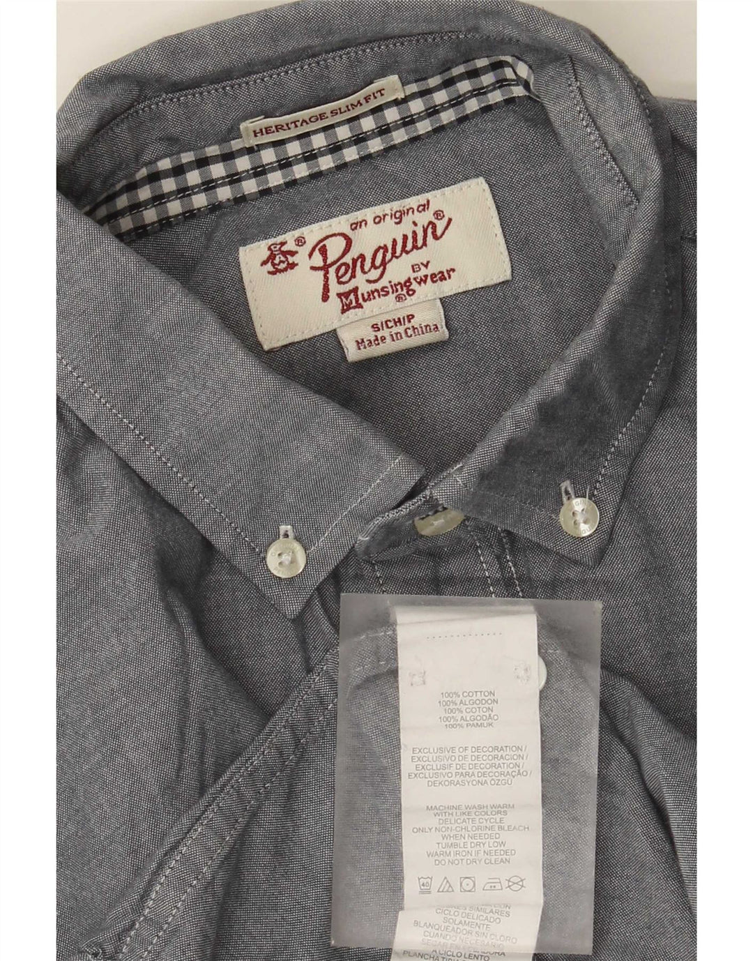 Camisa Penguin Heritage Slim Fit para hombre, talla pequeña, algodón gris