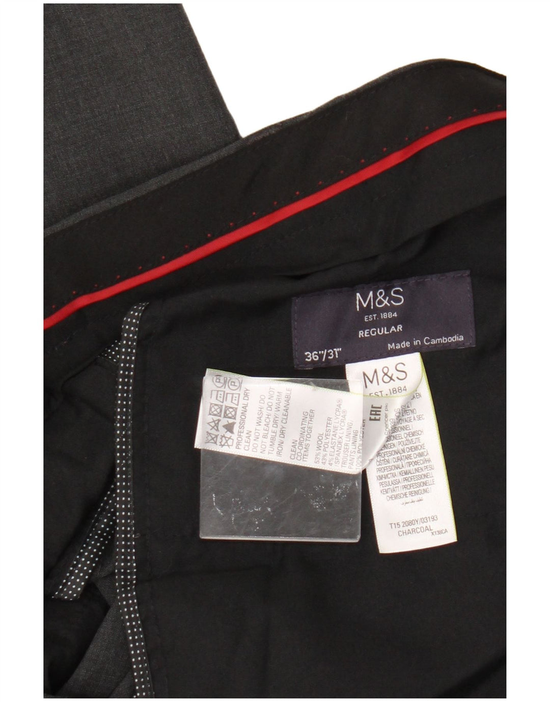 Marks & Spencer Pantalón de traje de corte regular para hombre W36 L31 Lana gris