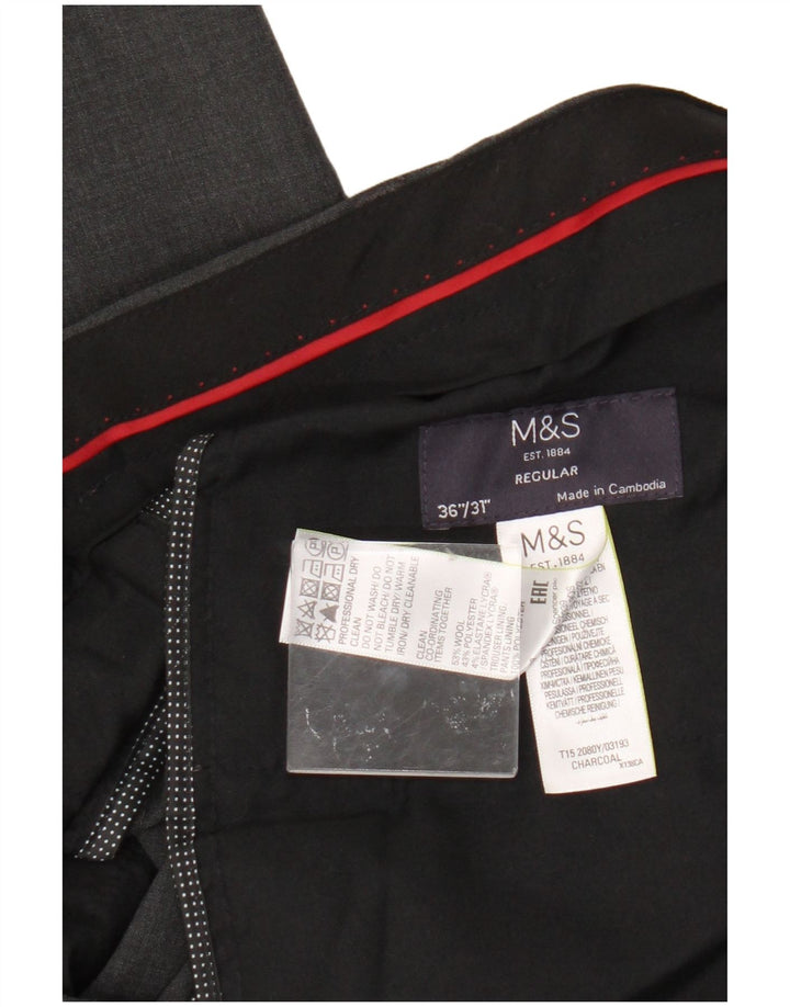 Marks & Spencer Pantalón de traje de corte regular para hombre W36 L31 Lana gris