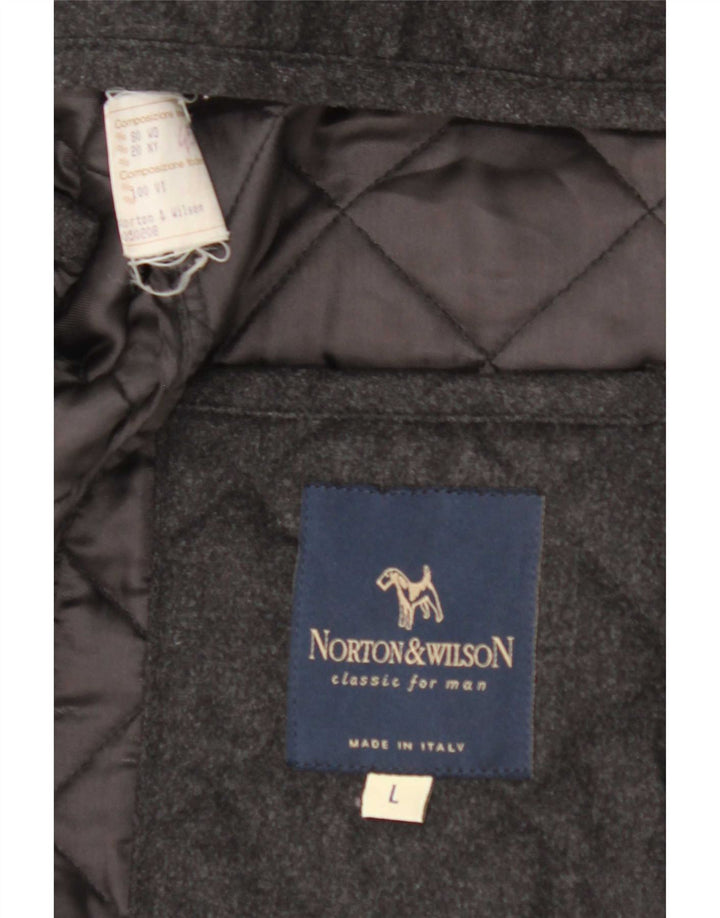 Norton & Wilson Abrigo acolchado para hombre UK 40 Large Gris Colorblock Lana