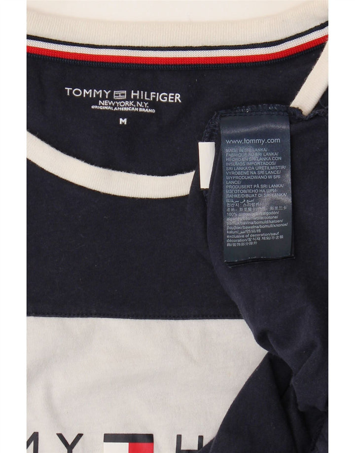 TOMMY HILFIGER Mens Graphic T-Shirt Top Medium Navy Blue Colourblock Vintage Tommy Hilfiger and Second-Hand Tommy Hilfiger from Messina Hembry 
