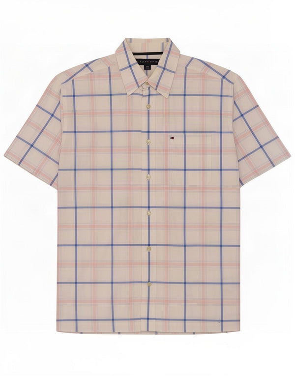 Camisa Tommy Hilfiger de manga corta para hombre de algodón a cuadros blancos pequeños