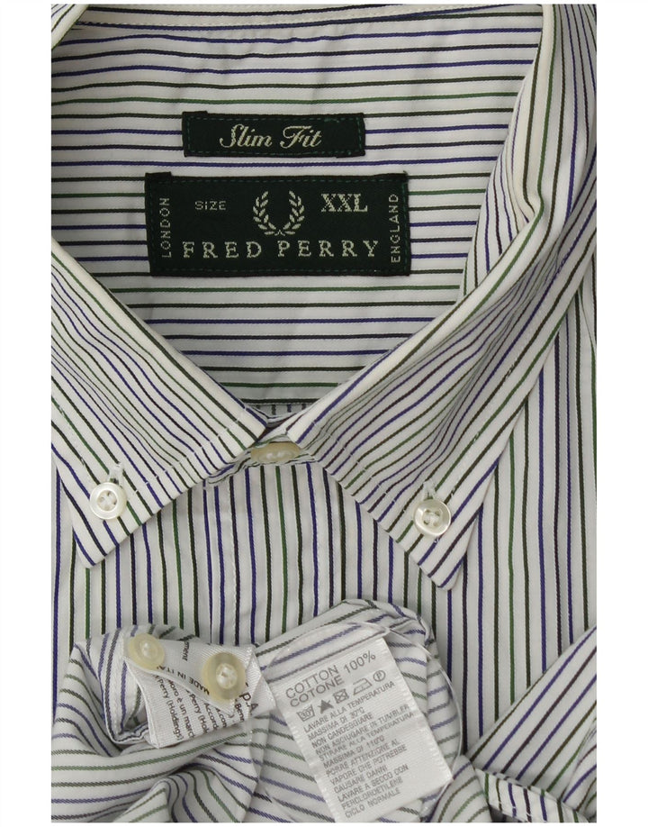 FRED PERRY Camisa ajustada para hombre 2XL Algodón a rayas azules