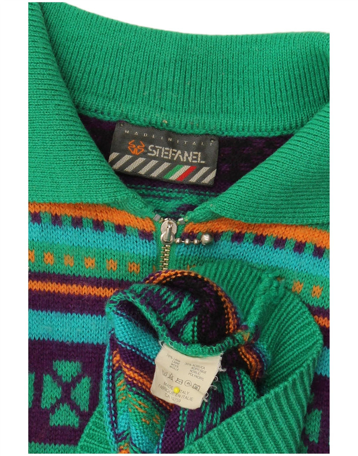 STEFANEL Vestido polo de punto de manga larga para mujer UK 44 Verde medio Geométrico