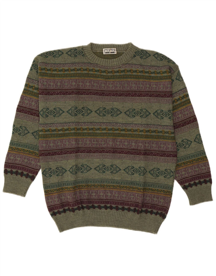 Starter Jersey De Cuello Redondo Hombre XL Lana Geométrica Verde