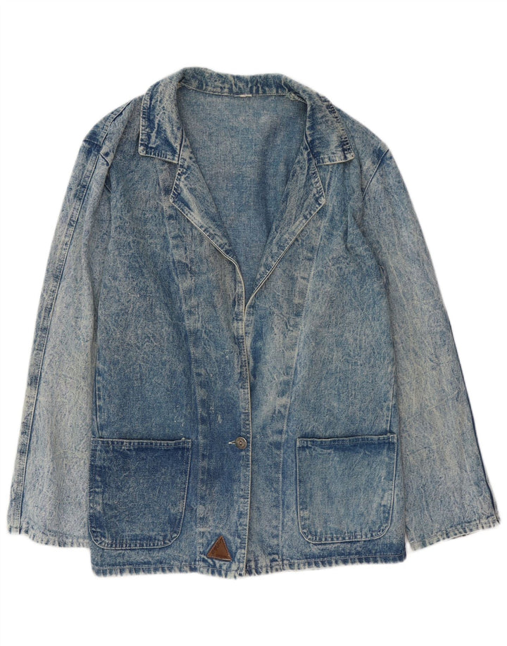 VINTAGE Mujer Denim 1 Botón Blazer Chaqueta Reino Unido 16 Azul Grande