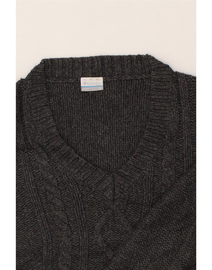 COLUMBIA Womens V-Neck Jumper Sweater UK 14 Medium Grey Acrylic Vintage Columbia and Second-Hand Columbia from Messina Hembry 