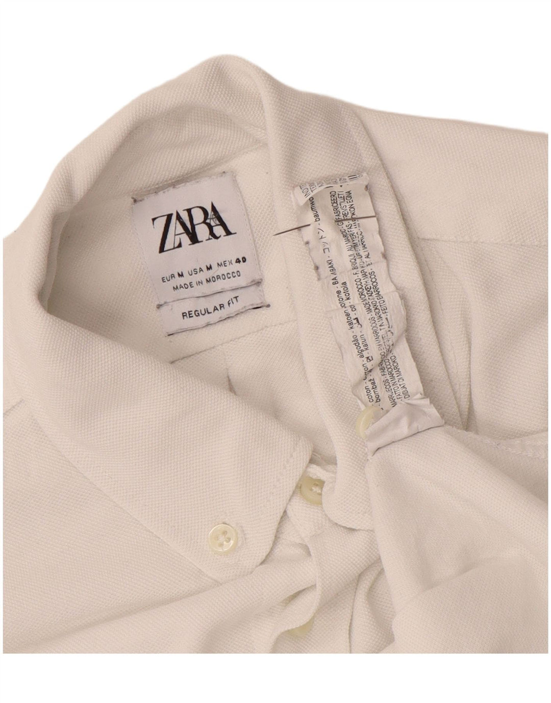 ZARA Hombre Camisa Regular Fit Algodón Blanco Mediano