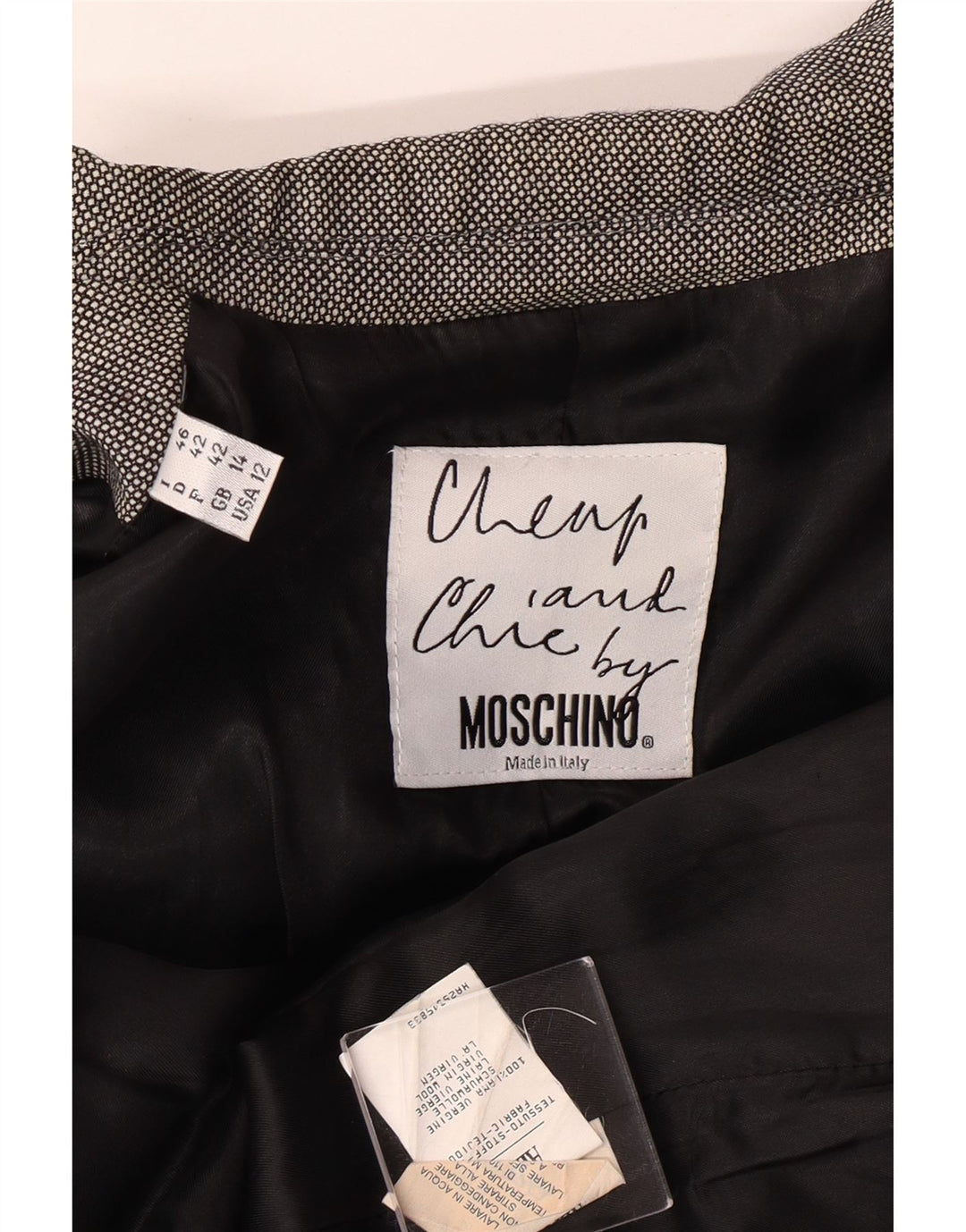 MOSCHINO Chaqueta tipo blazer barata y elegante para mujer UK 44 Grande Gris Clásico