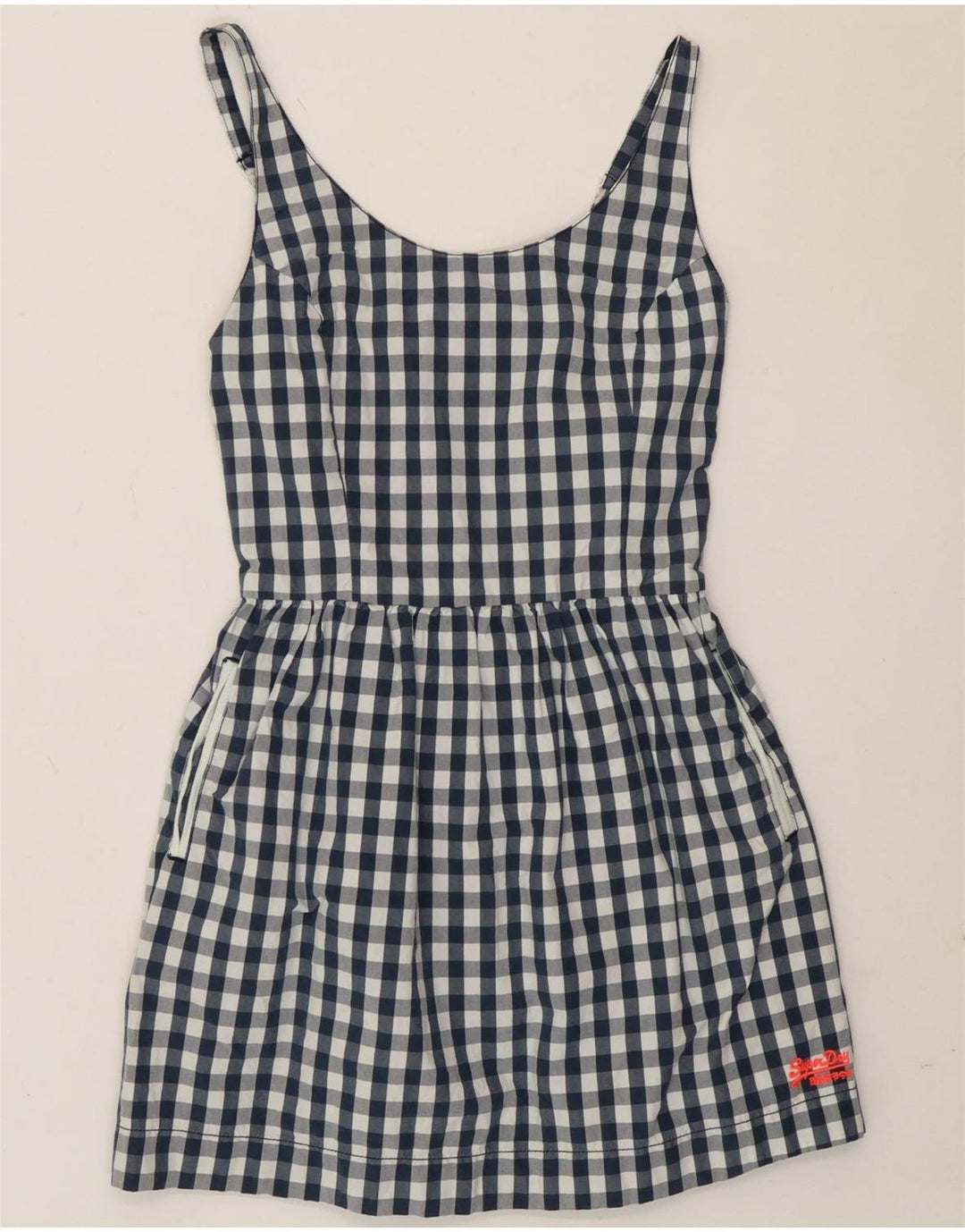 Superdry Vestido De Verano Para Mujer UK 40 Pequeño Algodón A Cuadros Azul Marino